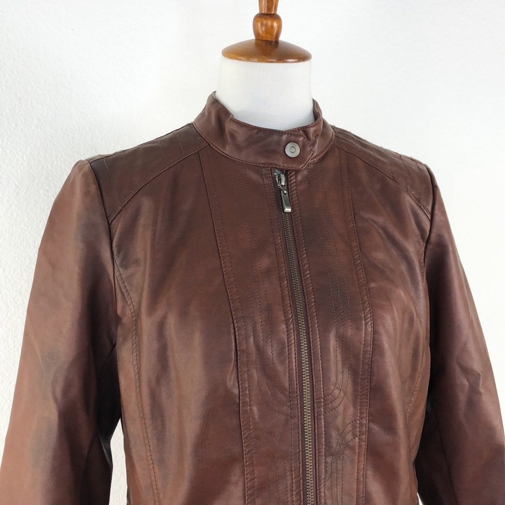Bernardo Cognac Vegan Leather Moto Style Jacket - Picture 2 of 7